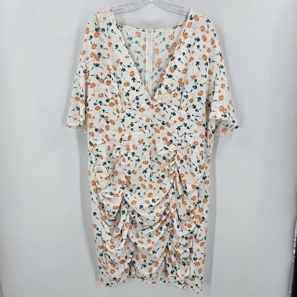 Shein Curve Dress 3XL‎ White Floral Front Cinch Ruffle